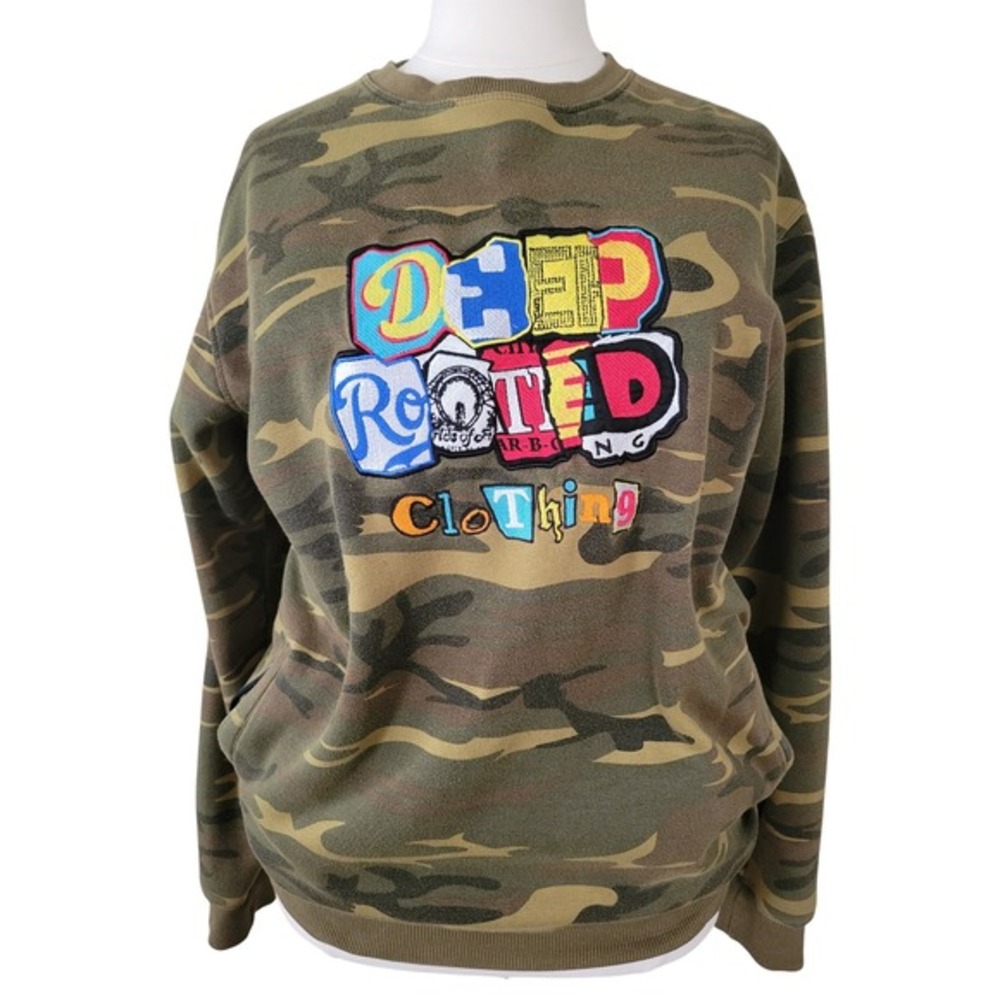 Deep‎ Rooted Clothing Sweatshirt Women 3XL Camo Excellent Multi-Graphic Crewneck